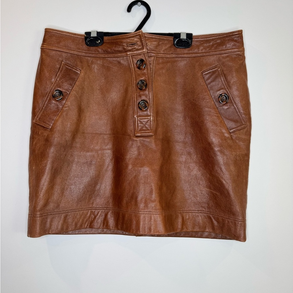 Gardeur genuine Brown Leather mini button Skirt size 12